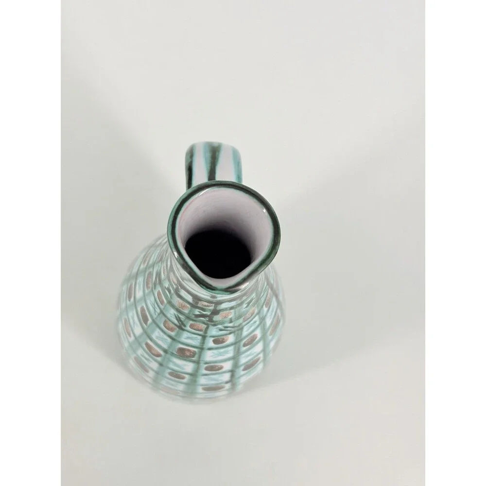 Vintage Robert Picault Vallauris France Pottery Pitcher/Carafe Bottle Jug Green